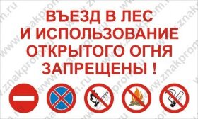 Плакат Въезд в лес и использование открытого огня запрещены!
